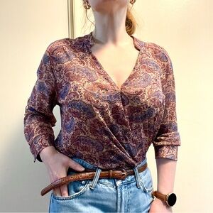 Eden & Olivia Multicolor Paisley Boho Western Faux Wrap Blouse